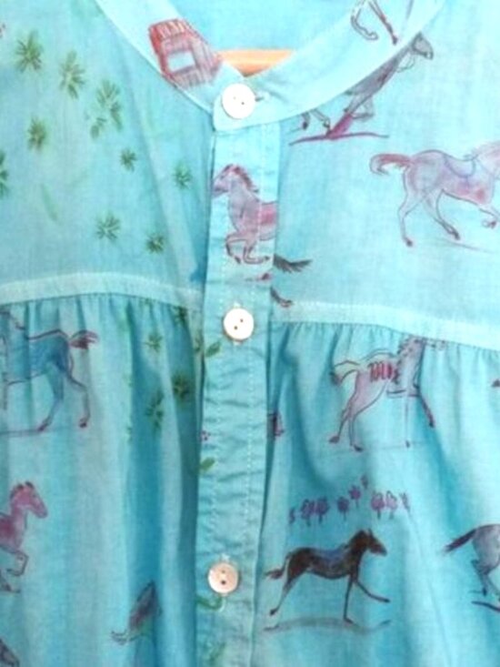 MOTHER Tops - MOTHER The New To Town Horse Anthropologie Turquoise Shirt Tunic Dress